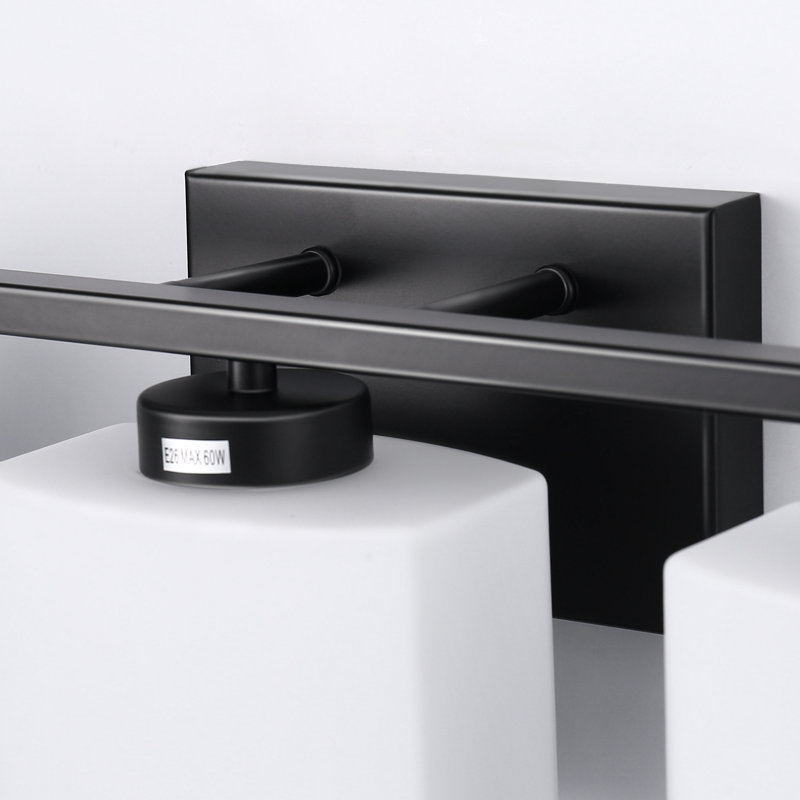 Modern 5-Light Black Vanity Fixture With Frosted Glass Shades