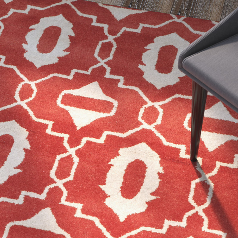 Tapis rouge / ivoire touffeté à la main Carolene, Tapis de couloir 2 pi 3 po x 7 pi