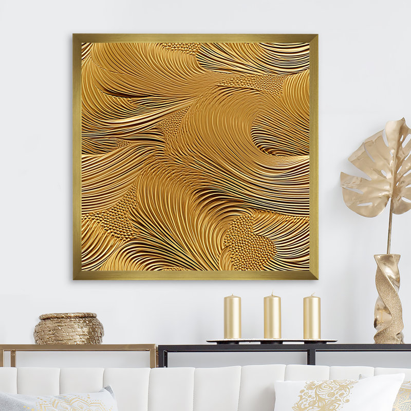 Golden Feathers Serenity II - Plumes, art mural, Cadre doré simple, H 16 po x l 16 po x P 1 po