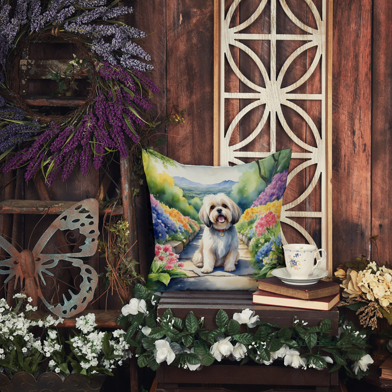 Coussin décoratif intérieur / extérieur Spring Path, H 14 po x l 14 po, Lhasa Apso