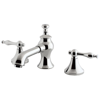 Kingston Brass Naples Two-Handle 3-Hole Deck Mount Widespread Bathroom Faucet with Brass Pop-Up Drain