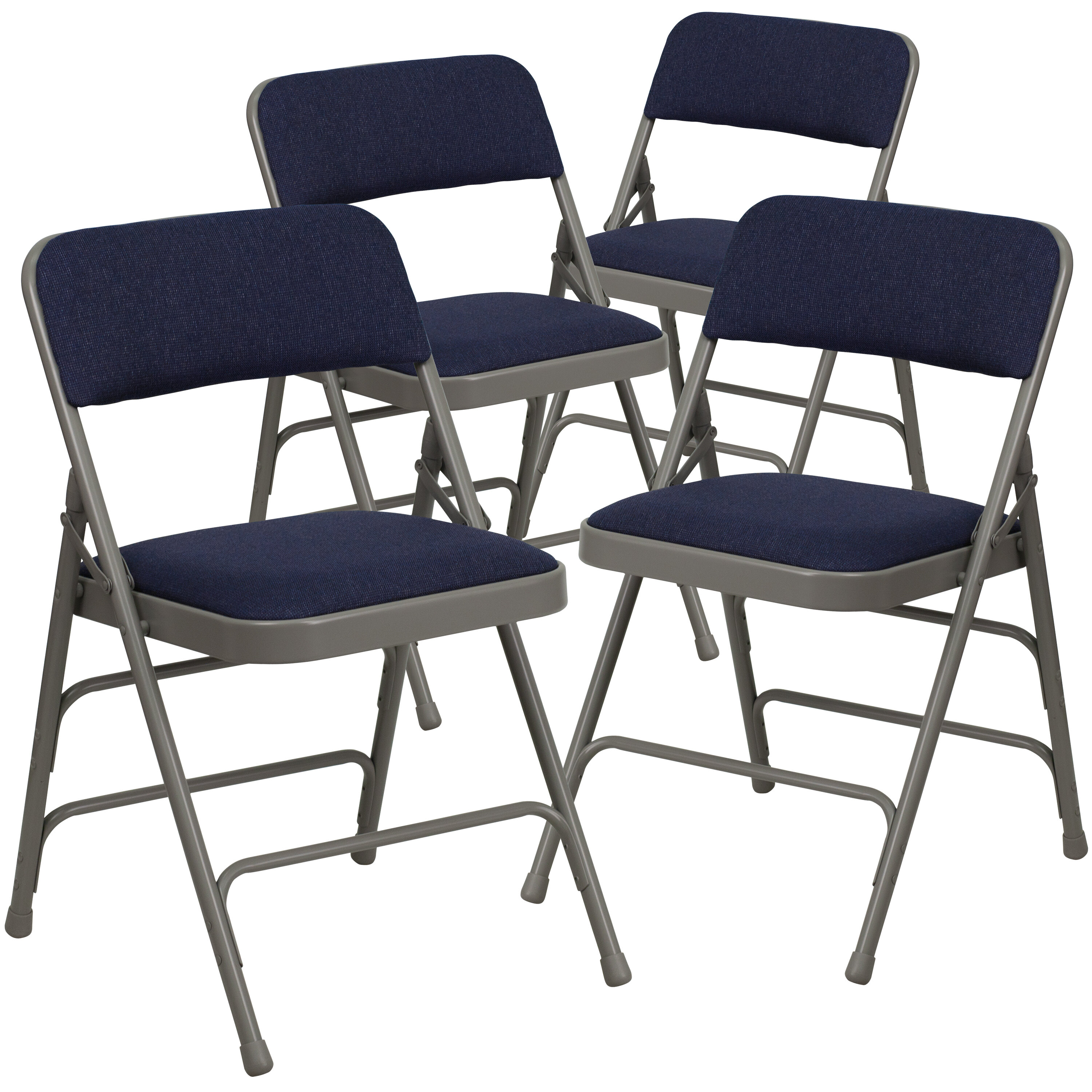 Extra Large Ultra-Premium Triple Braced Navy Blue Fabric Metal Folding Chair with Easy-Carry Handle