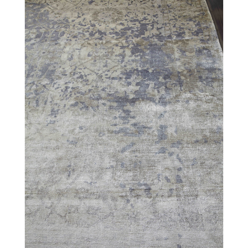 Antique Weave Bamboo Oriental Area Rug in Silver, Rectangle 8' x 10'