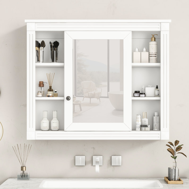 Armoire de salle de bain murale 35 pouces avec miroir et 6 tablettes pour la salle de bain