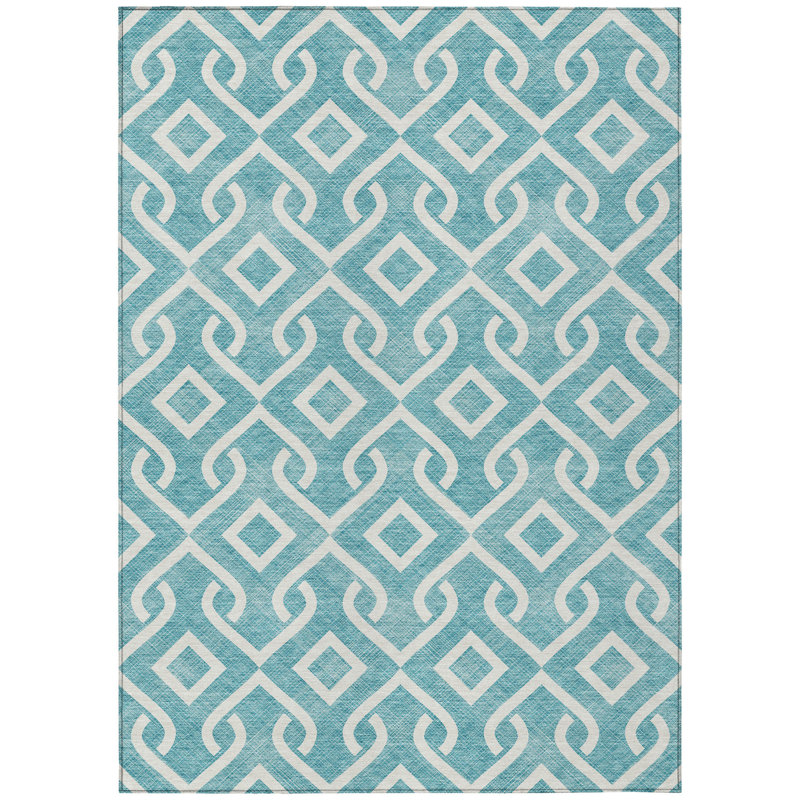 Tapis extérieur bleu sarcelle et ivoire lavable 5 pi x 8 pi bleu sarcelle et ivoire