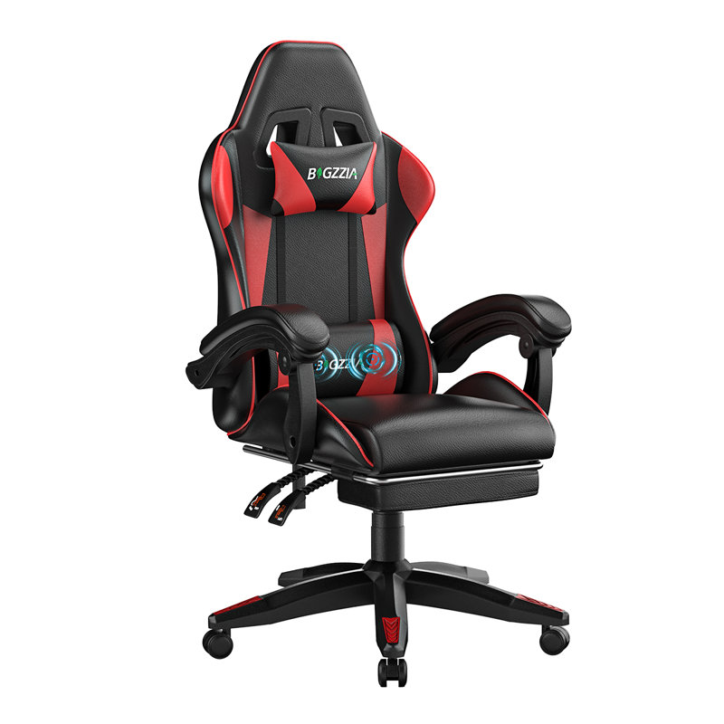 Fauteuil de jeu avec support lombaire de massage et repose-pieds, Noir / Rouge