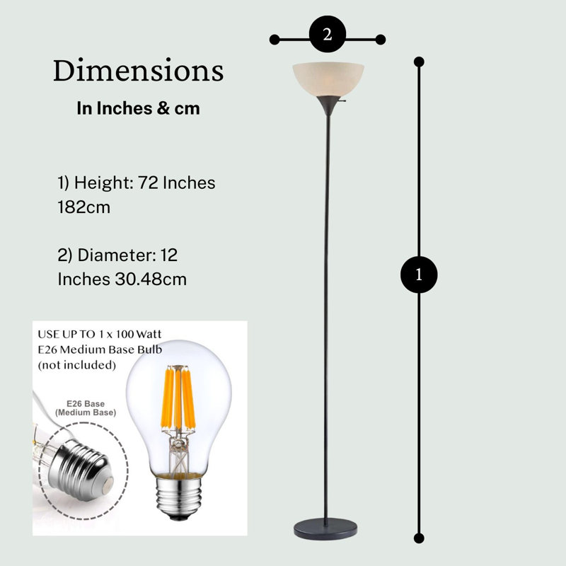 Ankoma 72" Torchiere Floor Lamp, Black