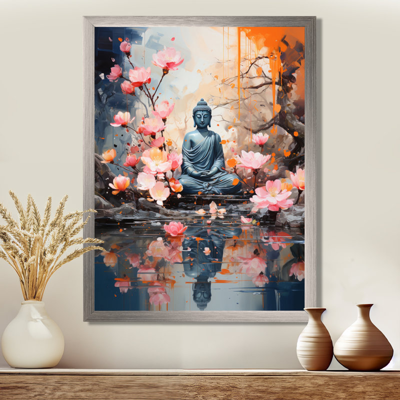 Floral Buddha In Meditation I sur impression sur toile, H 40 po x l 30 po x P 1,5 po, Cadre photo argenté