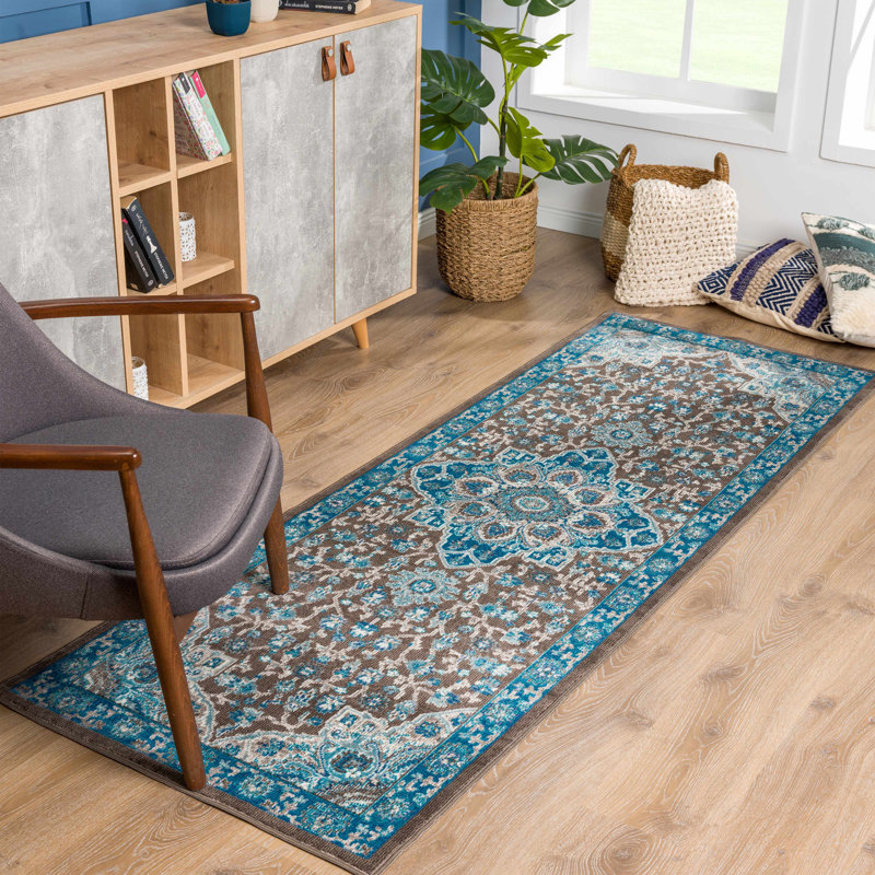 Tapis oriental ivoire Dunshee, Tapis de couloir 2 pi 7 po x 7 pi 3 po