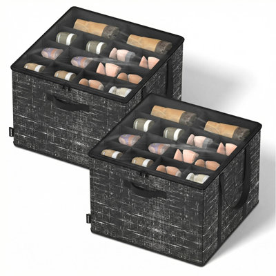 Shoe Organizer For Closet, Set Of 2, Shoe Storage Box With Clear Lid, Foldable Fabric Bins, Holds 32 Pairs Total, Reinforced Handles, 16.5 X 16.5 X 12