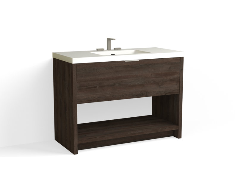 Vista 48" W Freestanding Single Bathroom Vanity, 8" Widespread, Biondo/Satin Nickel, White Matte