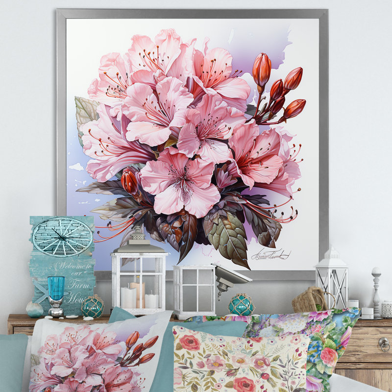 «Rhododendron Charm Bouquet In Winter», reproduction sur toile, H 36 po x l 36 po x P 1,5 po, Cadre simple argenté
