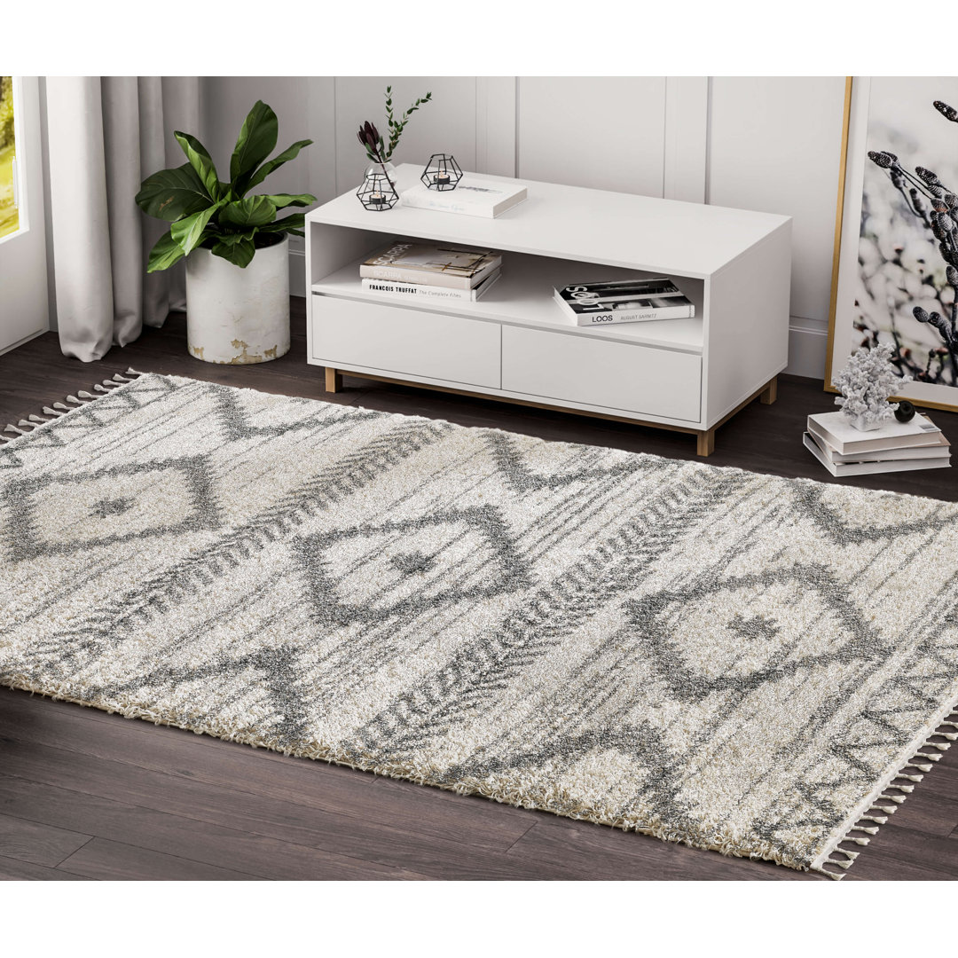Abani Willow Wil100a Moroccan Tribal Print Gray and Ivory Area Rug Union Rustic Rug 