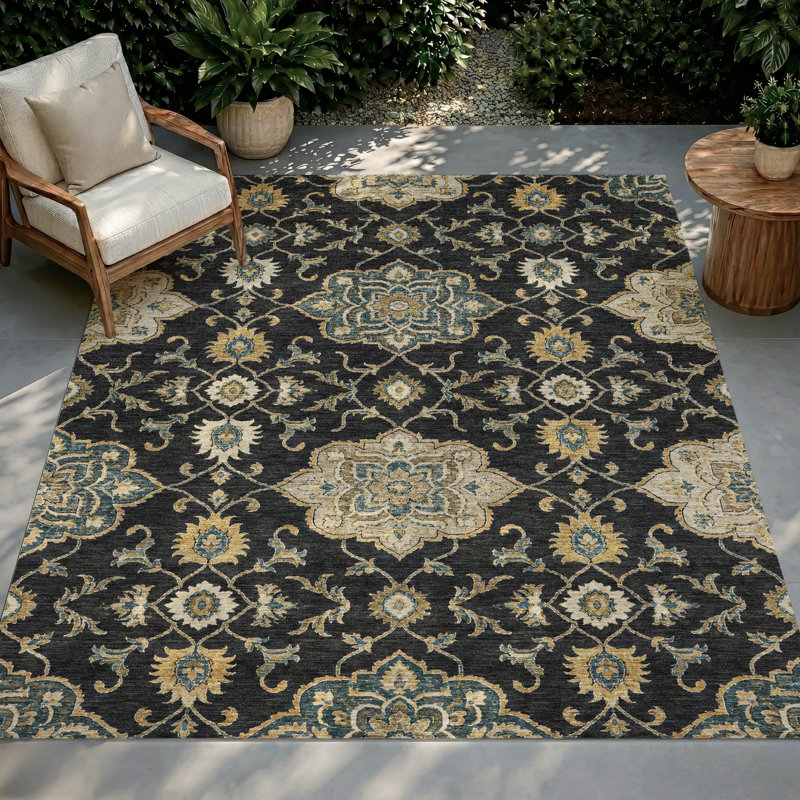 Tapis Chantille ACN3077 Global, lavable à la machine, intérieur/extérieur, Noir, 10 pi x 14 pi