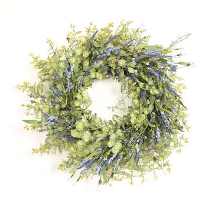 Couronne de porte artificielle 24 po avec baies d'eucalyptus
