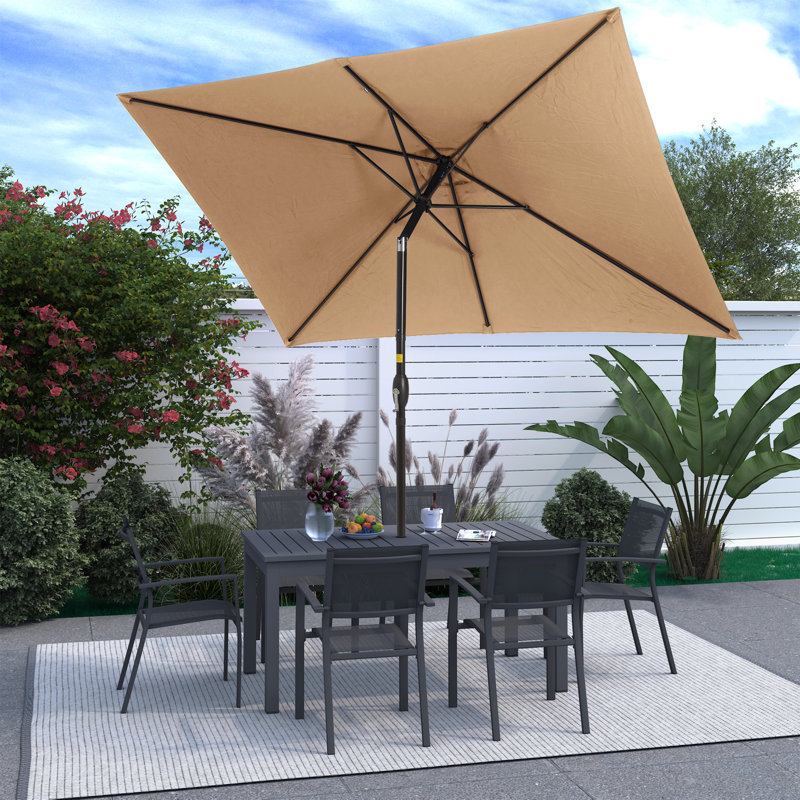 Barrios 120'' x 78'' Rectangular Tilt Market Umbrella, Khaki