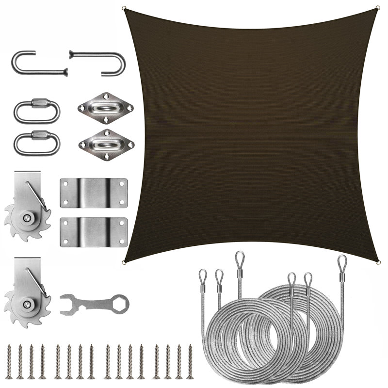 Ensemble de voile d'ombrage carré avec ensemble de treuil Colourtree, Brun, Bordure de jardin x 10 pi,