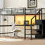 Lit mezzanine pleine grandeur en métal noir avec bureau, escalier de rangement, garde-robe et éclairage à DEL, économie de couleur en petit DEL, multifonctionnel moderne