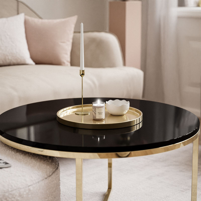 Kaulton Coffee Table, Gold chrome/Black high gloss/Black, Wood