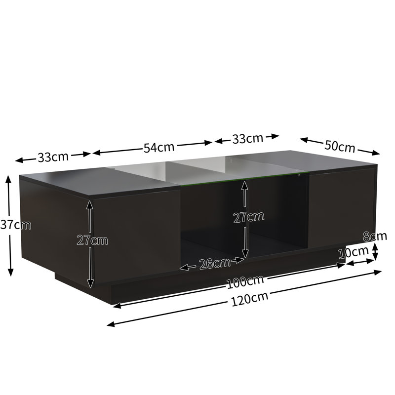 Calep Trestle Coffee Table with Storage, Black