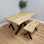 Wooden Dining Table and 2 Benches Set with X-Shaped Iron Legs, Curved Edge(75cm)