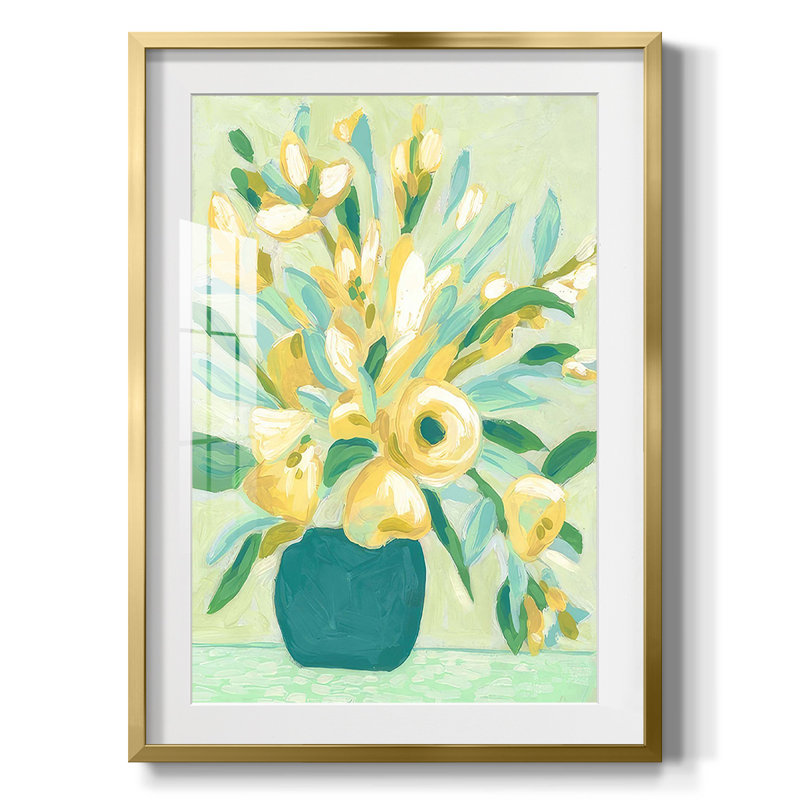 «Mint And Sunshine Bouquet II», reproduction encadrée, Blanc, Papier avec cadre doré