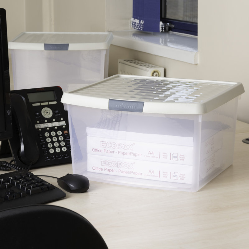 Plastic Storage Tub & Tote, 25.5 L, Clear/Green Milieu/Stone