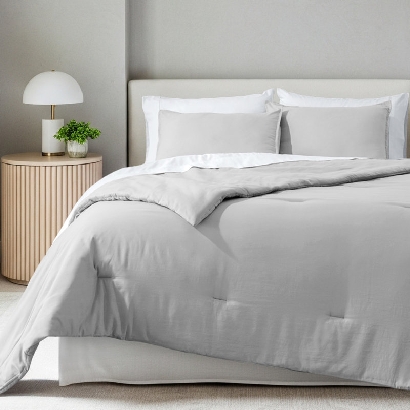 Down Alternative Track Stitch Comforter Set, Cloud Gray, California King Comforter + 2 King Shams
