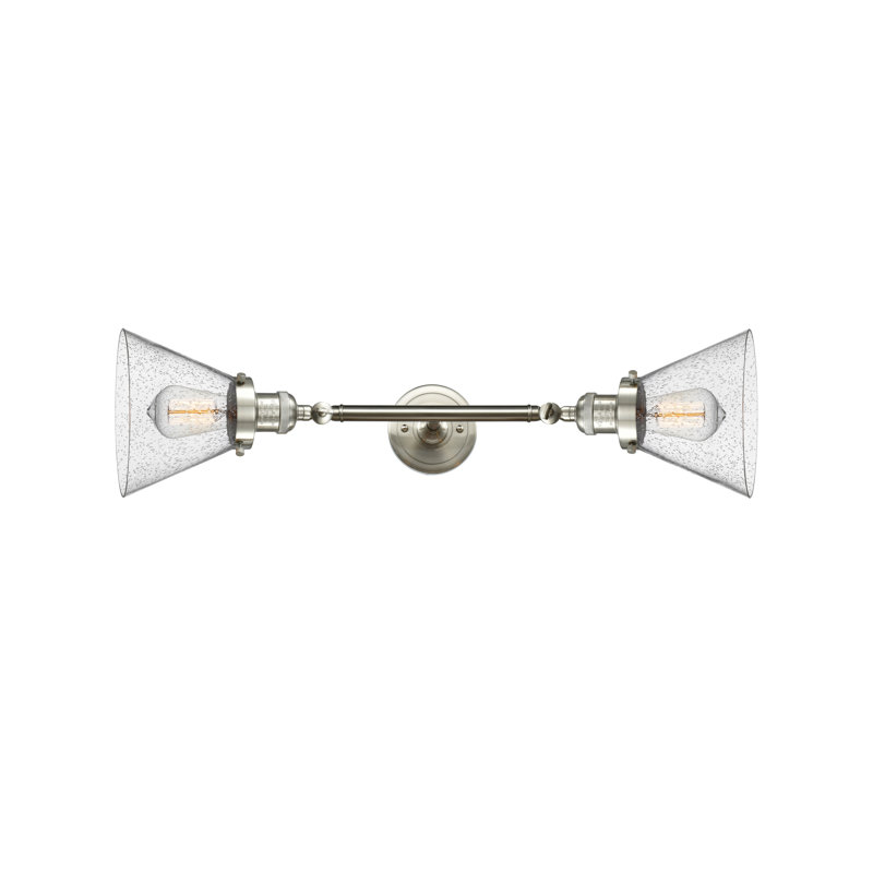 Cone 2 Light Bath Vanity Light, Brushed Satin Nickel, 6 Watt Vinage LED Bulb, Seedy
