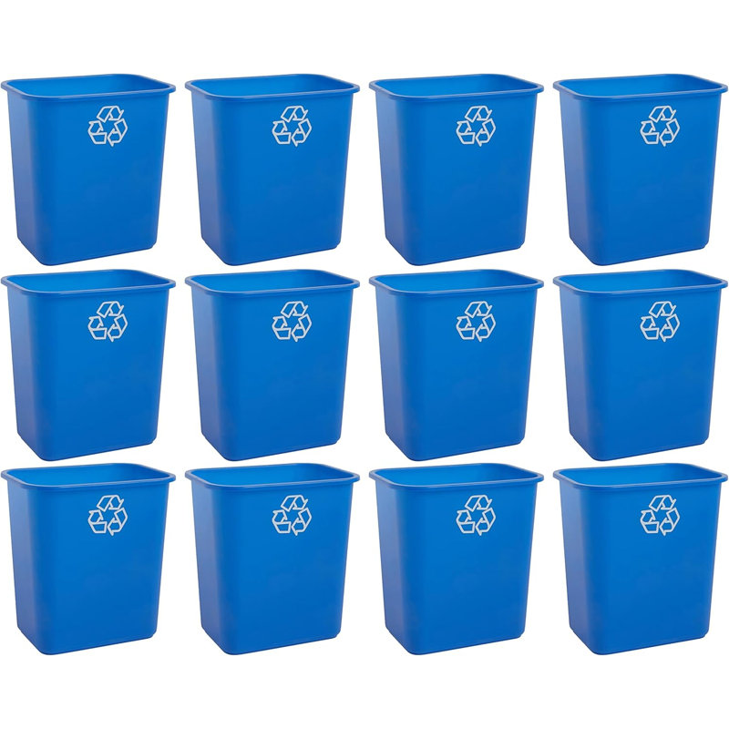 Poubelle de recyclage peu encombrante de 7 gallons de United Solutions, paquet de 12, bleu recyclé