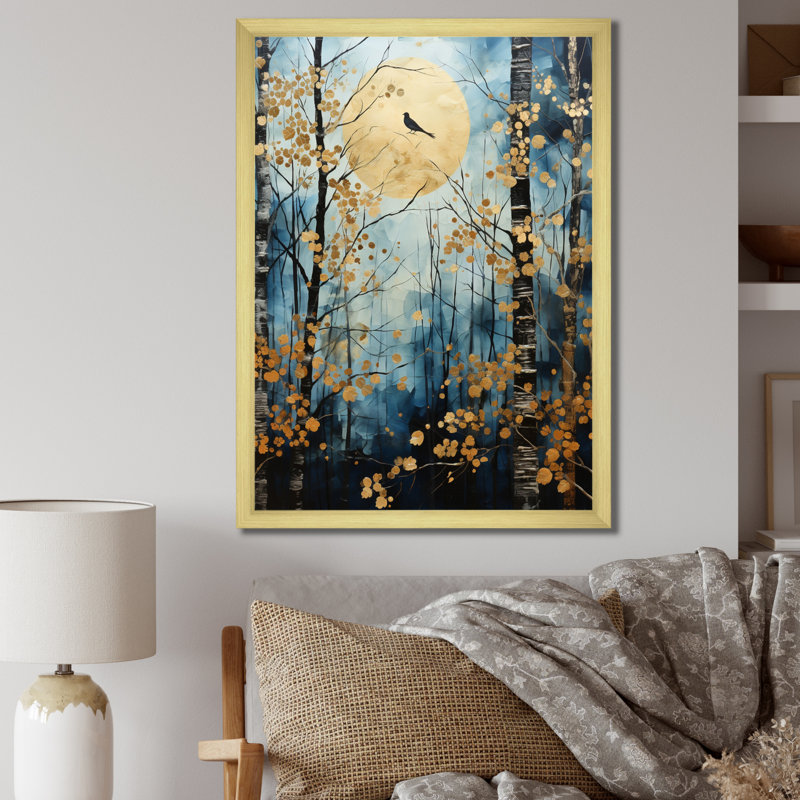 Zakhari Birch Woods Moonlit Symphony I sur impression sur toile, Encadrement doré, H 32 po x l 16 po x P 1 po