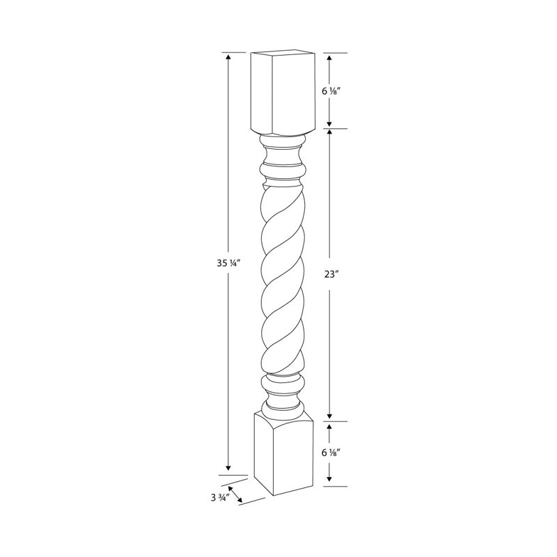 Pieds de poteau de coin Bodhid, H 35,25 po x l 3,75 po x P 3,75 po, Bois franc