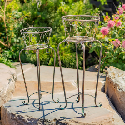 ENSEMBLE DE 2 SUPPORTS DE PLANTES À FLEURS ORNÉES EN BRONZE ANTIQUE "Medellin"