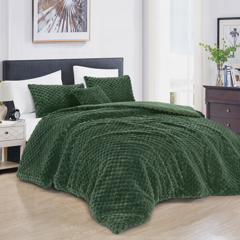 Ensemble d'édredon 4 pièces Lux - Bubble-Textured, Édredon grand et 3 pièces supplémentaires, Vert
