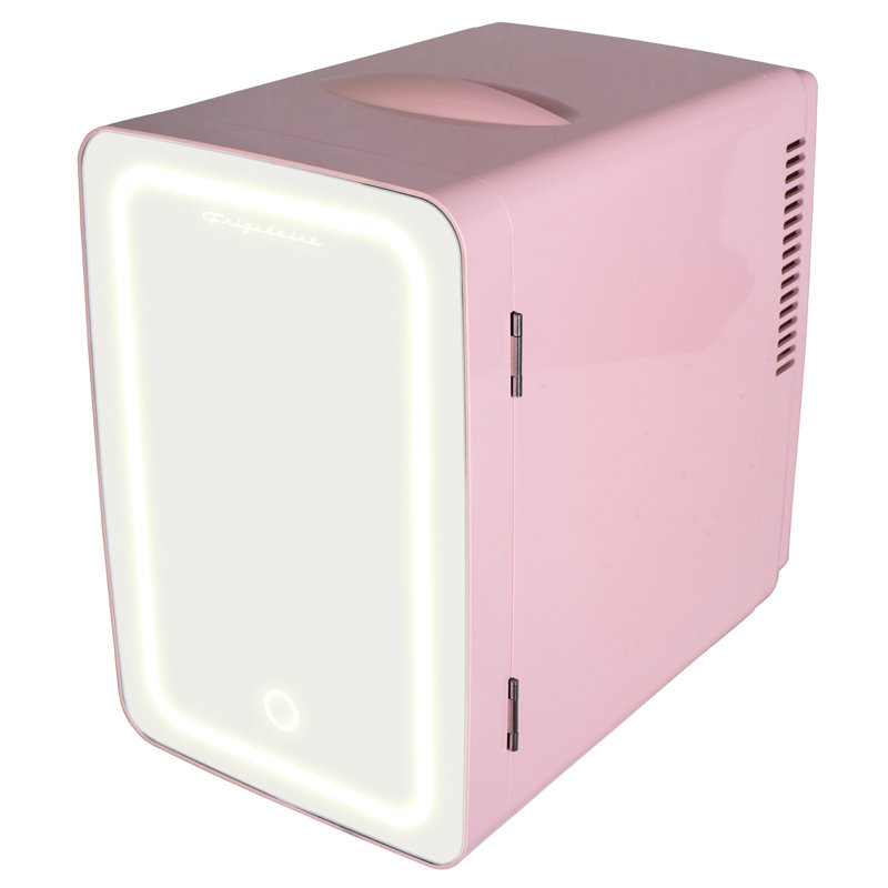 Compact Pink Thermoelectric Mini Fridge with Lighted Mirror Door