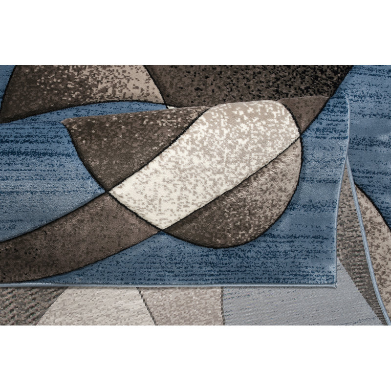 Tapis bleu / brun à motif abstrait Nekizia, Rectangle 2 pi 1 po x 3 pi 3 po