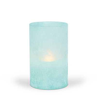 Bougie en cire coulée à la main 5 po x 8 po Illumaflame dans un verre givré dégradé écume de mer