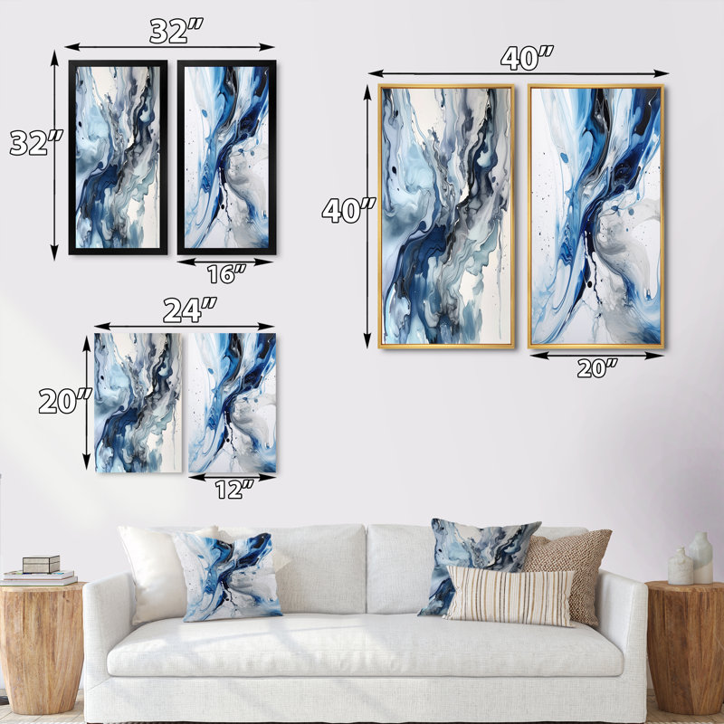 «Blue and Grey Ethereal Elixir II», ensemble d'art mural abstrait de 2 pièces, Toile tendue, H 24 po x l 20 po