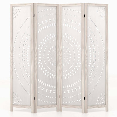 66" Boho 4-panel Room Divider With Carved Pattern & Solid Wood Frame 360° Hinges by Dakota Fields