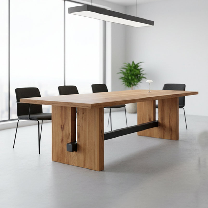 Table de conférence et de discussion en bois massif de style industriel moderne, H 29,53 po x L 70,87 po x l 31,5 po