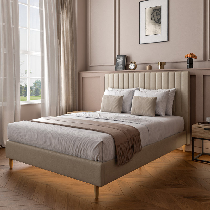 XR Living Maisie Fabric Bed Frame with LED Lighting, Cream, Double (4'6)