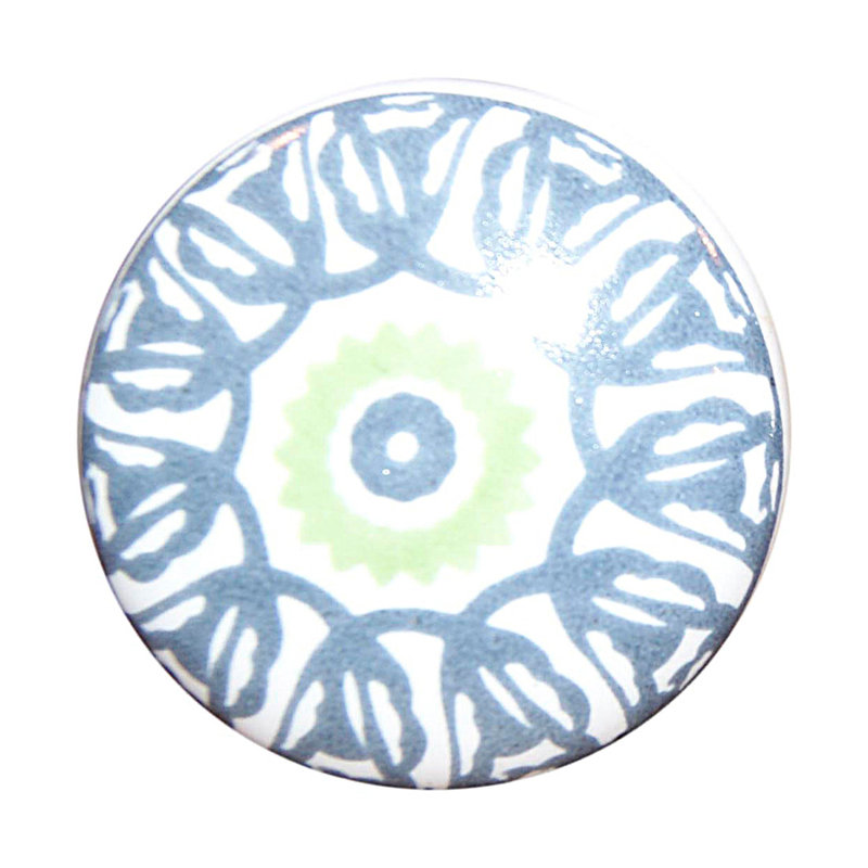 Set of Eight Light Blue And White Ceramic And Metal Drawer Pull Knobs