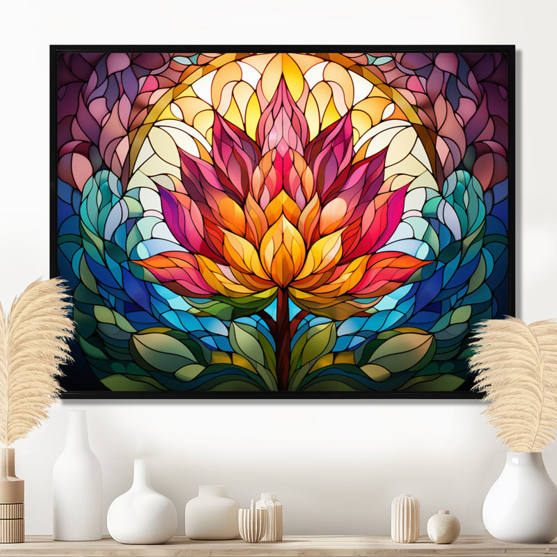 «Blossoming Rainbow Lotus», impression encadrée de lotus, Cadre flottant noir, bois massif, H 12 po x l 20 po