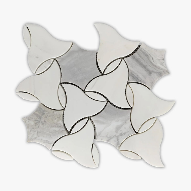 Bianco Dolomiti Windmill 9" x 10" Marble Novelty Mosaic Wall & Floor Tile