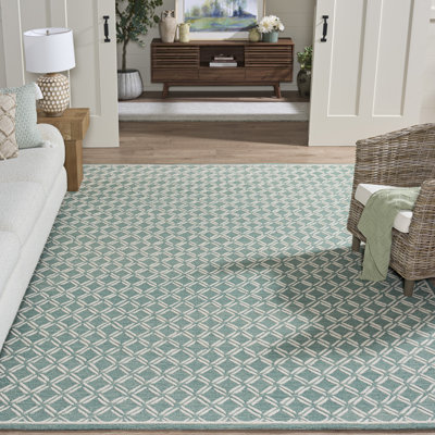Genre 350 Hand Tufted Wool/Cotton Geometric Rug in Green/Ivory