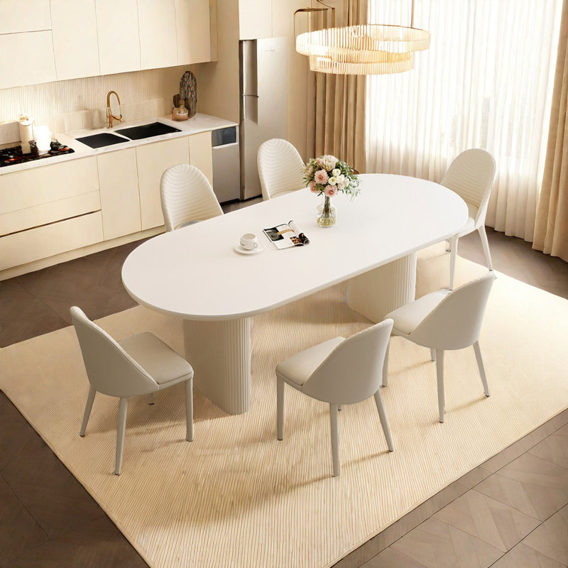 Table et chaises ovales pour la maison, Blanc, H 29,92 po x L 62,99 po x l 31,49 po