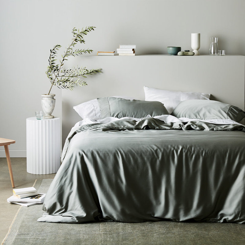 Signature Sateen Duvet Cover, Queen Duvet Cover, Sage