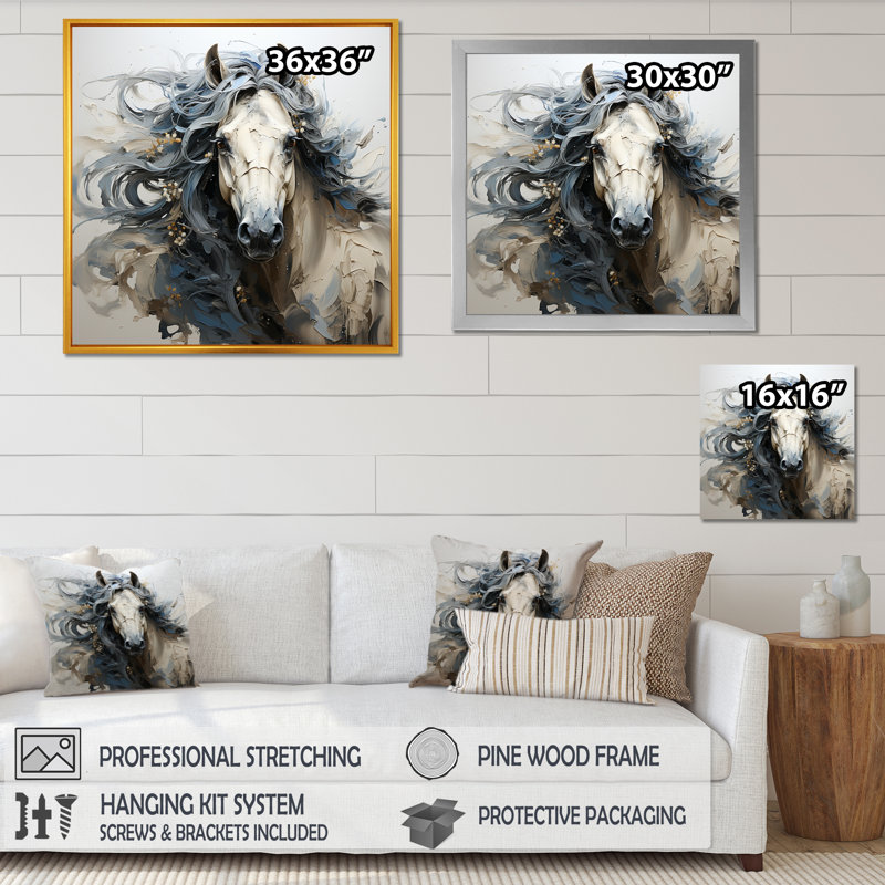 Fantaisie cheval féminin II sur toile, Cadre simple noir, H 36 po x l 36 po x P 1,5 po