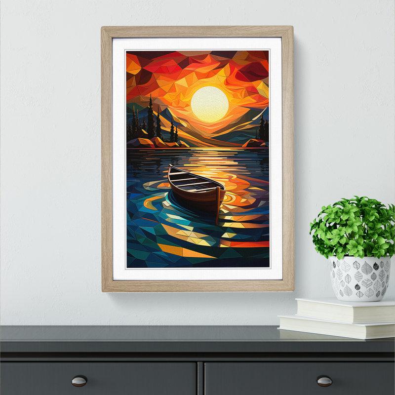 Boat on a Lake Orphism Art - Framed Print, Oak Framed, 64cm H x 46cm W x 2cm D