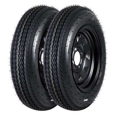 Ensemble de 2 pneus de remorque sur jante 4,80-12 480-12 4,80 x 12 pneus de remorque et 4 roues sur 4 roues motrices PCD 12 po noir